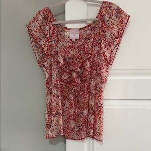Romeo & Juliet Couture  Red Floral Women's Sheer Top